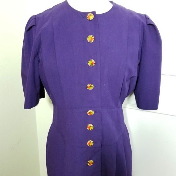 Vintage Purple Button Down Secretary Dress - Picture 2 of 8